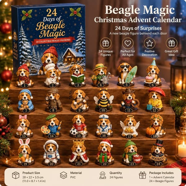 Beagle Magic julkalender 2026, 24-dagars blind box, PVC-figur, 28x22x3,5 cm PVC 3D Figure 28x22x3.5cm