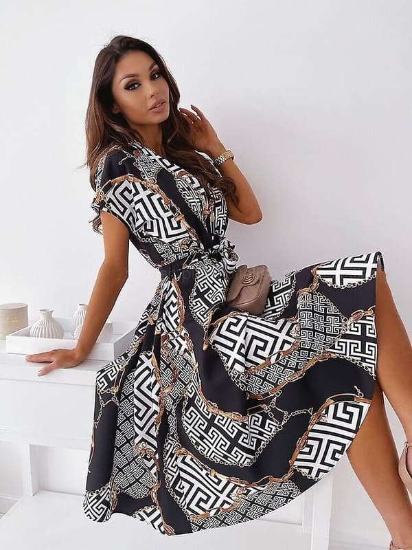 Boheme Sexet Sommerkjole Plisseret Tunika til Kvinder BLACK S