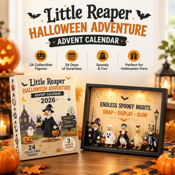 Halloween Julekalender 2026, Lille Grim Reaper And Blind Box, PVC 3D Model, 26x18x3cm