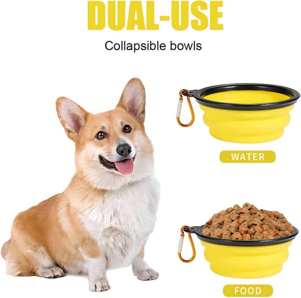Sammenklappelig bærbar hundeskål til katte og hunde, foder- og vandskål til kæledyr med karabinhage Yellow Medium(650ML)