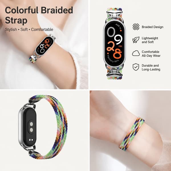 Elastiskt nylonband för Xiaomi Mi Band 9, flätad ögla, justerbar, bekväm passform