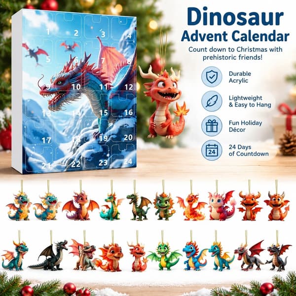 Dinosaur Adventspynt, Akryl Juletrepynt, Festlig Nedtelling C