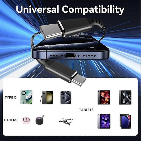 2 i 1 USB C til USB C-kabel PD 100W Max Hurtigopladningskabel til iPhone-serien MacBook Datakabel