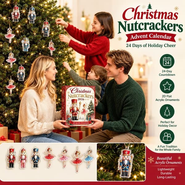 Jule-nedtællingskalender, 2D flade akryl-danserdekorationer, 24-dages julepynt