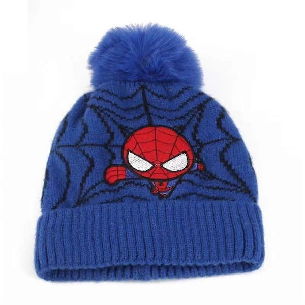 Børn Drenge Spiderman Strikket Hue Vinter Varm Pom Tyk Skihat Blue