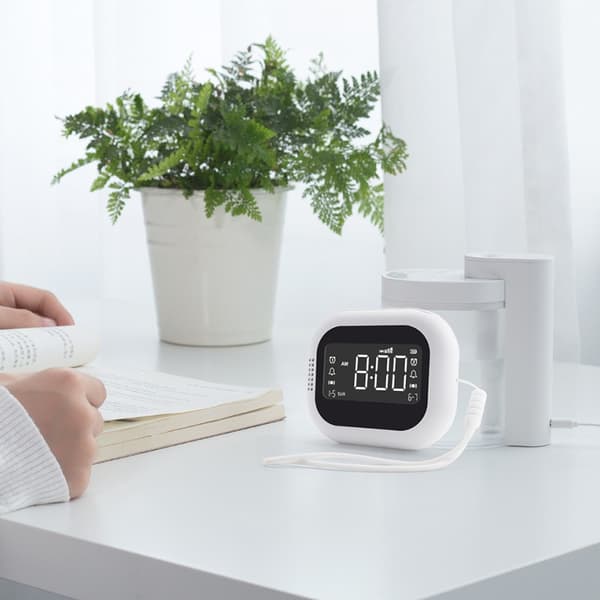 Vibrerende Vækkeur, Hvid, Dobbelt Alarm, 3 Tilstande, Justerbar Vibrationsintensitet, USB-C