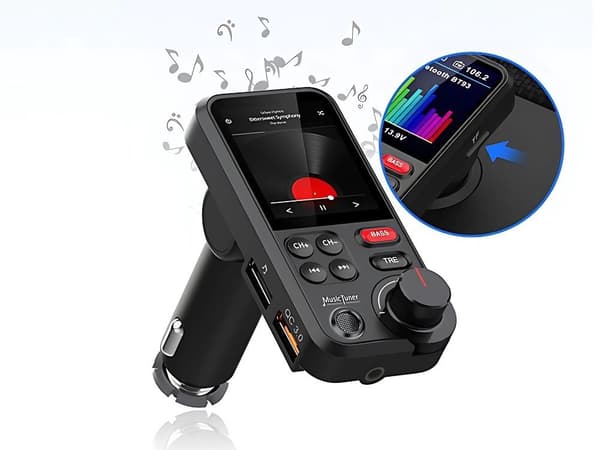 Bluetooth FM-sender, BT 5.0, håndfri, QC-opladning, højttaler, 12-24V