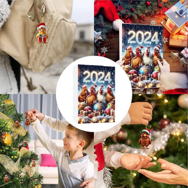 2D Akryl Kyllingpynt Adventskalender, Stil D, Nedtelling til Jul Dekorasjon