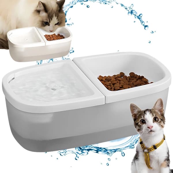 2-i-1 Kæledyr Vandfontæne & Madskål, 2,5L, USB, Automatisk, til Katte & Hunde