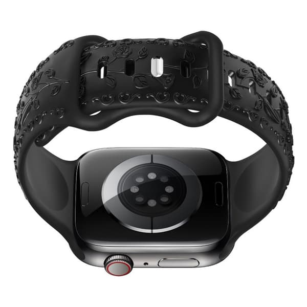 Silikone urrem til Apple Watch 44/45/46/49mm, Sort, 22mm, 3D Rosamønster