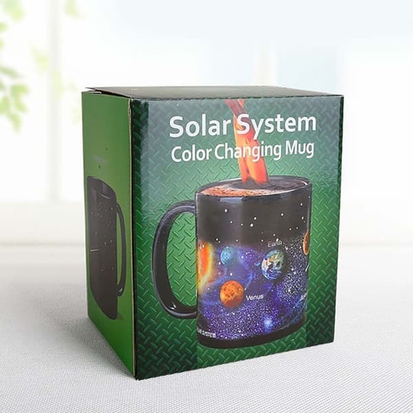 Fargeskiftende porselenskrus, solsystemdesign, kaffemelkkopp, bursdagsgave