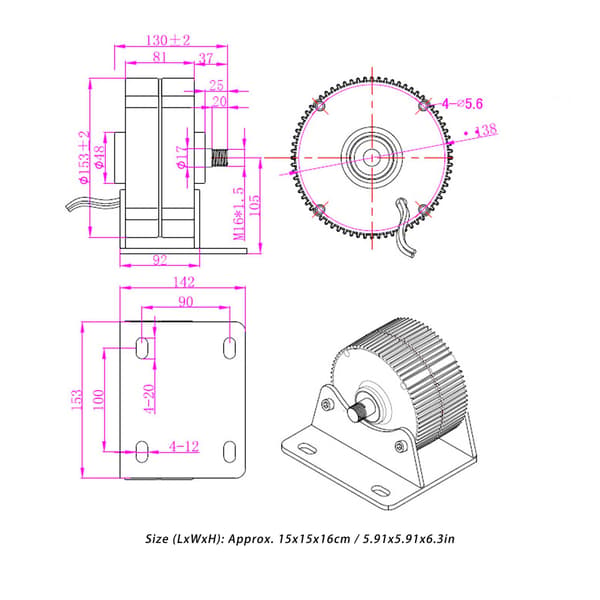 3-faset dobbeltaksel permanent magnet generator, 24V 400W til vindmølle