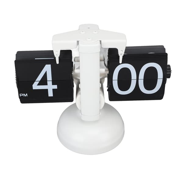 Retro digital blädderklocka, 304 rostfritt stål, automatisk mekanisk, 12 timmar, vit ram svart sida