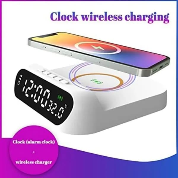 15W trådlös laddare, LED digital väckarklocka med temperaturdisplay, stativ, 3-i-1