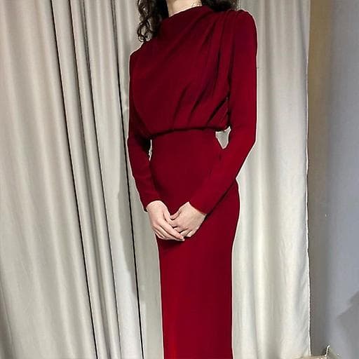 Elegant Långärmad Bodysuit för Damer WINE-RED 3XL