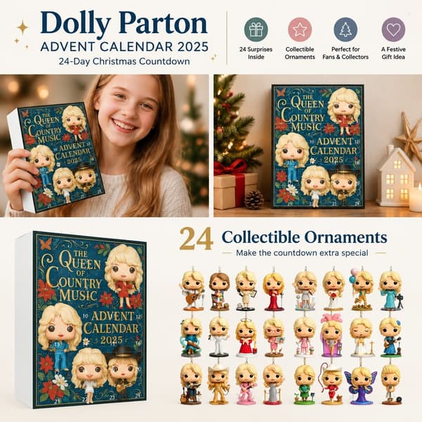 Dolly Parton Julekalender 2025, 24-dagers nedtelling til jul blind boks, akrylpynt