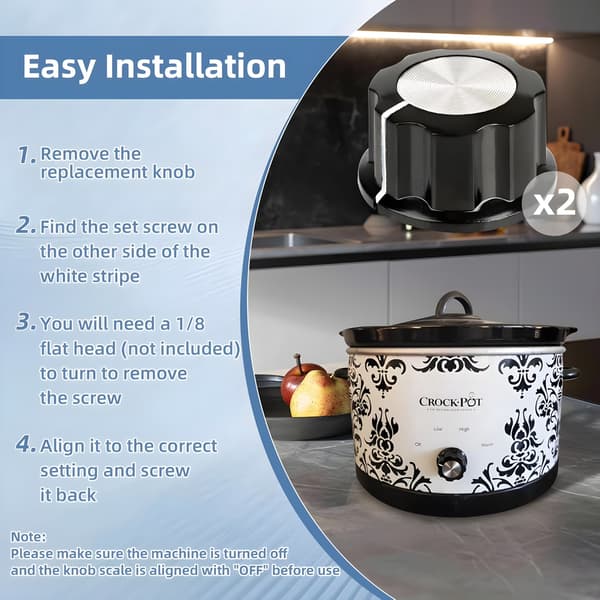 Justerbare udskiftningsknapper til slow cooker, 4-pak med 8 messingbolte, passer til de fleste modeller