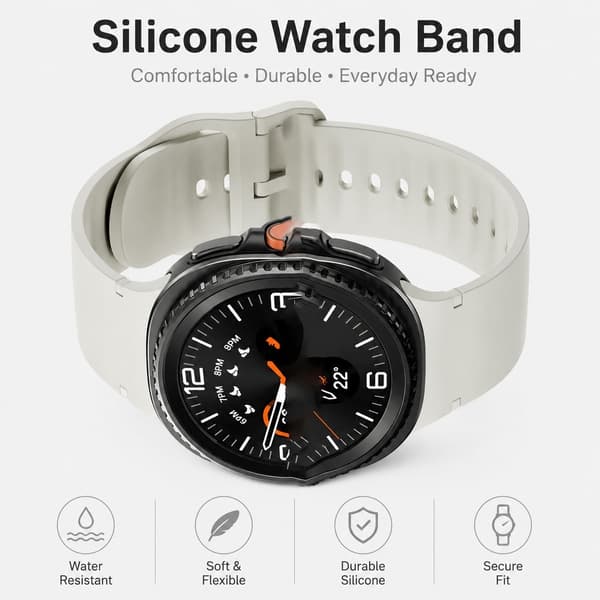 Silikone urrem kompatibel med Samsung Galaxy Watch 8, hvid, blød behagelig, sømløst design