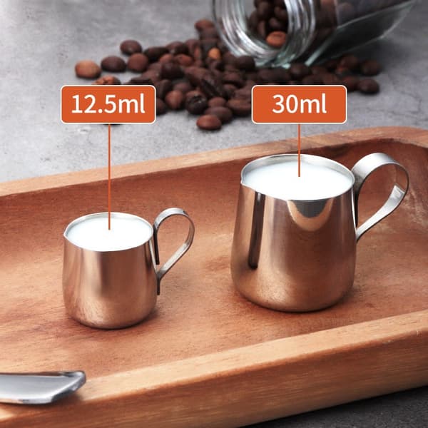 Mælkekande i rustfrit stål til opskumning, sølv, lille størrelse til latte art, præcis hældning, drypfri