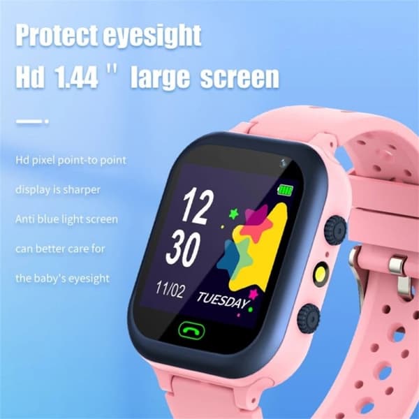 Smartwatch til børn med SIM-kort, stemmeopkald, GPS LBS-tracker, kamera, vandtæt, pink, til 3-12 år