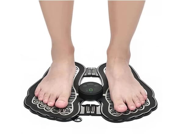 EMS Fodmassage Måtte, Elektrisk Cirkulationsstimulator, 8 Tilstande, 19 Niveauer, Genopladelig, Sort
