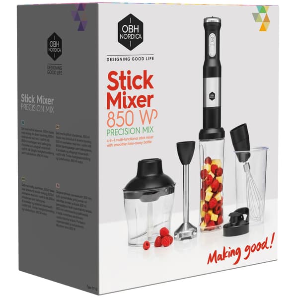 Stavmikser sett 850W, 2-i-1 med blender og take-away flaske, rustfrie stålblader
