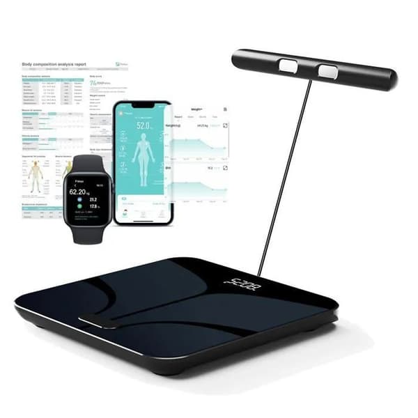 Smart badevægt med 8 elektroder, ITO-panel, 28 kropsdata, 180 kg/400 lb, til Android og iOS