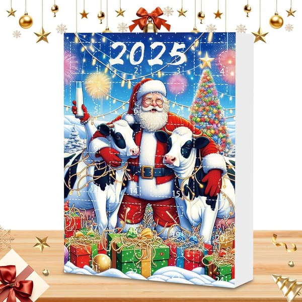24-dagars nedräkningskalender med ko-tema, adventskalender i akryl, stil D