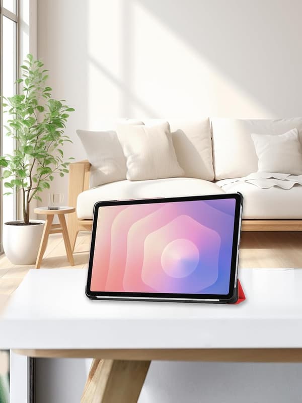 Tri-Fold surfplattefodral för Samsung Galaxy Tab S11 2025, PU-läder, fullt skydd, röd