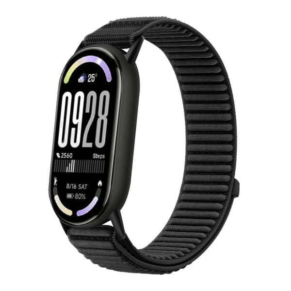 Nylonarmbånd kompatibelt med Xiaomi Mi Band 10/9/8, sort, justerbart, åndbart