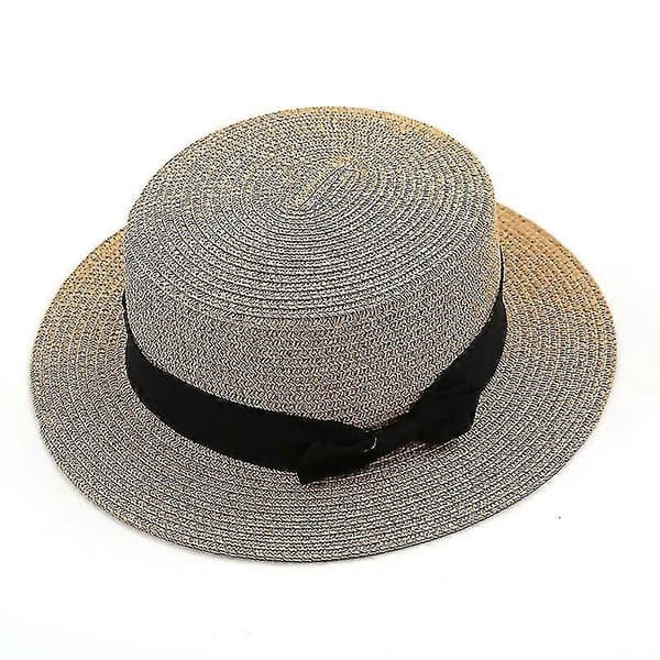Strand Bowler Hat til Kvinder, Stråhat, Solhat, Rund Flad Bredskygget Hat khaki