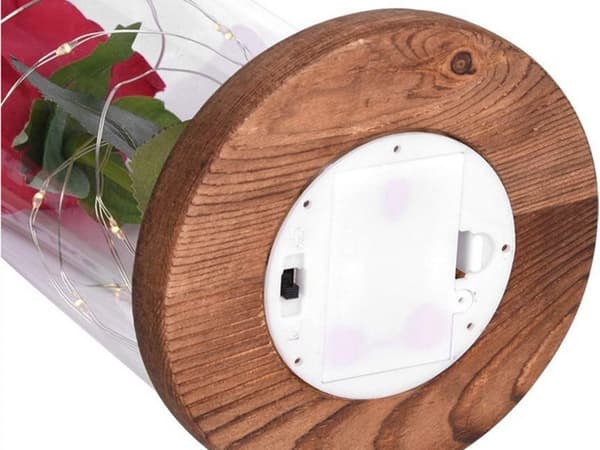 Rød LED Rose i Glas, Kunstig Blomst med Lys, Gave til Kvinder, Boligindretning