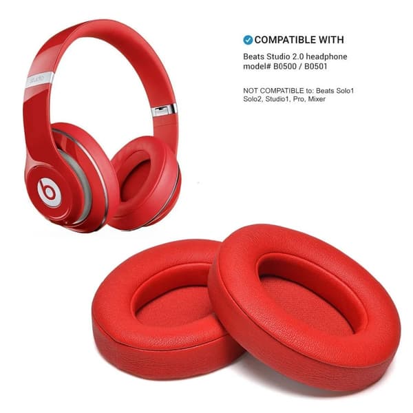 Ørepuder i fåreskind til Beats Studio 2.0, 1 par, rød