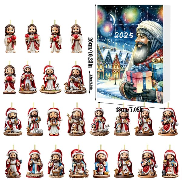 Julepynt Adventskalender, Jesus, 24-dagers, Modell C, Akryl Nedtelling