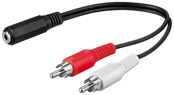 3,5 mm til RCA lydadapterkabel, 0,2 m, stereojack til 2x RCA-plugg, svart
