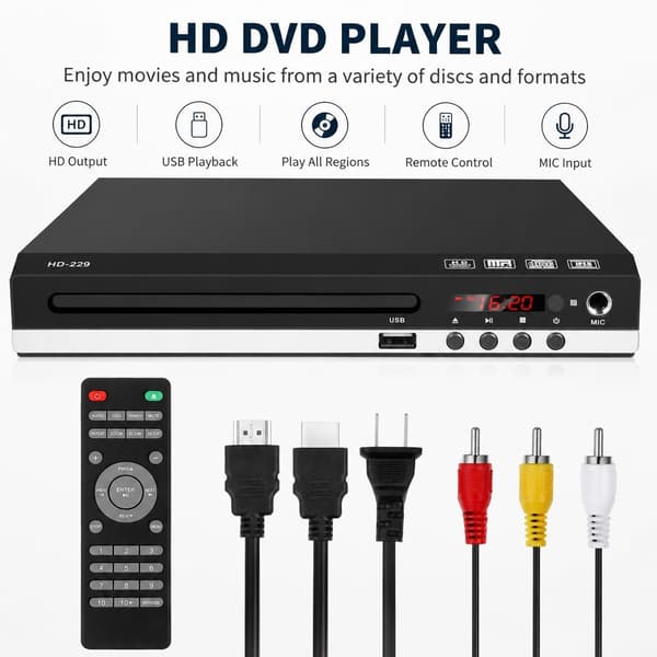 DVD-spelare för TV med HDMI, spelar alla regioner och format, CD-spelare för hemmet