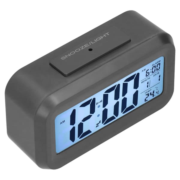 Digitalt vækkeur med LED-display, natlys, snooze, sort til soveværelse og kontor