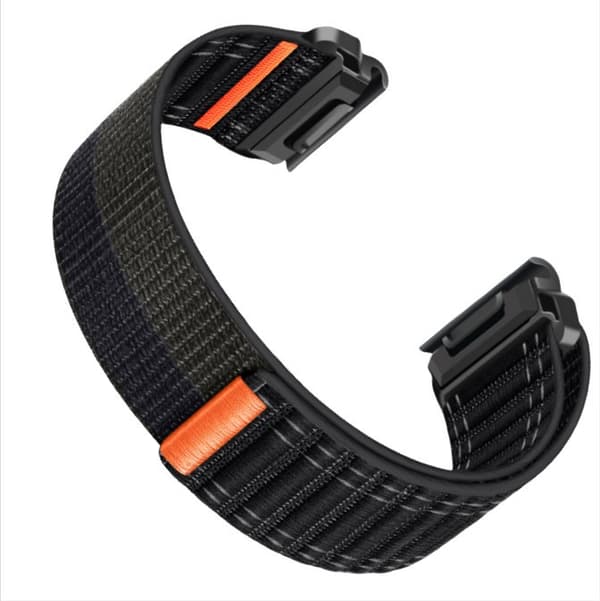 Nylon urrem til Garmin Fenix 8/567X/Pro/Epix 935/965, Sort+Grå, 22mm