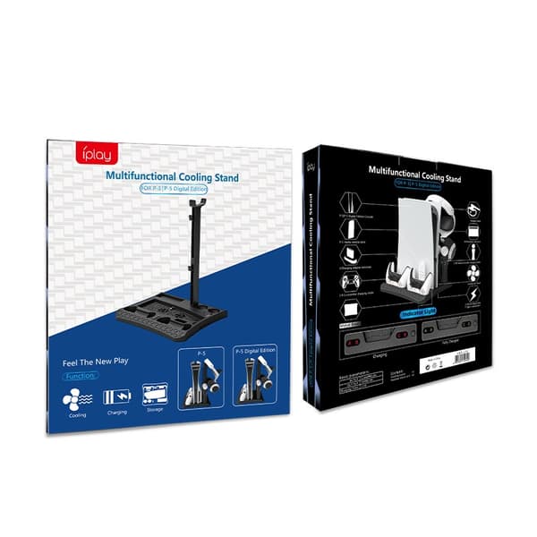 PS5 Køle- og Ladestation med PS MOVE Controller Oplader, Sort, ABS, Opbevaring til VR Headset