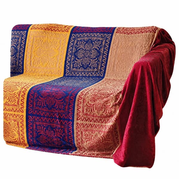 Chenille-kastetæppe, boheme blødt vævet, 86\" x 102\", vendbart, maskinvaskbart