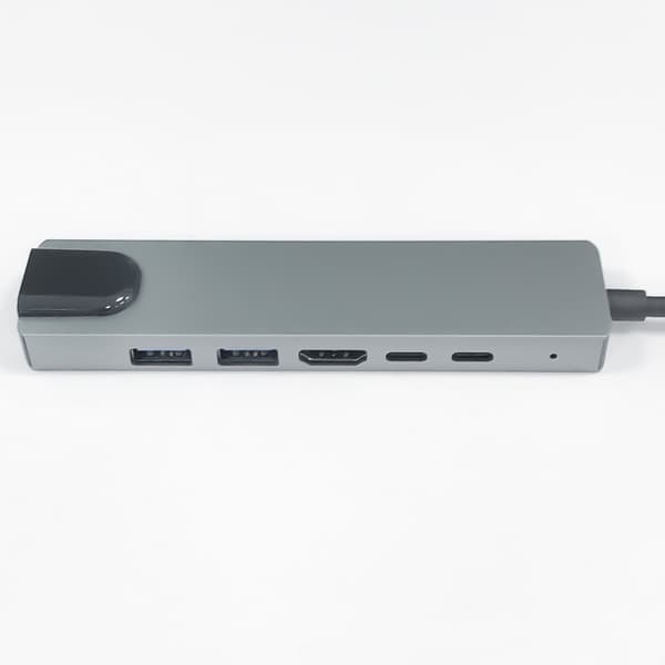USB-C-moniporttisovitin, harmaa, USB-A USB-C HDMI RJ45, 4K, alumiini