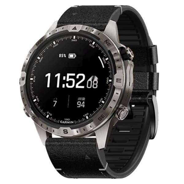 Ægte læderurrem kompatibel med Garmin Fenix 8/7X/3, retrostil, sort, 26 mm