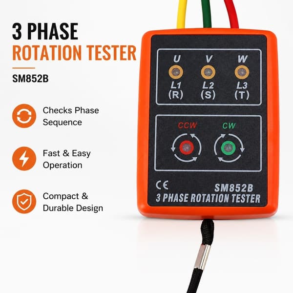 Trefaset sekvensmåler, 60V-600V AC faserotationstester med LED-indikator