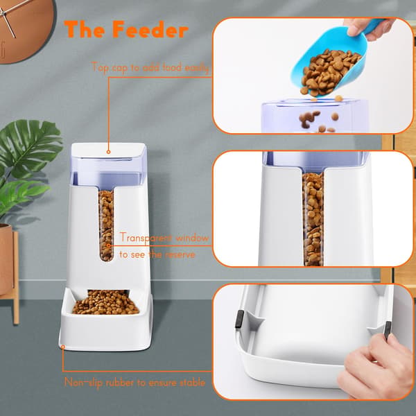 Automatisk kæledyrsfoder- og vanddispensersæt til små/mellemstore kæledyr, rejseforsyning, foder- og vanddispenser til hunde/katte. white