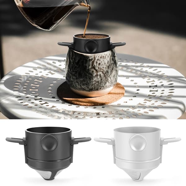 Sammenfoldelig bærbar kaffefiltertragt, hvid, genanvendelig, til campingrejser