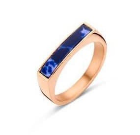 Blåmønstret ring i rosaguld farve, rustfrit stål, størrelse 58 (18,5 mm)