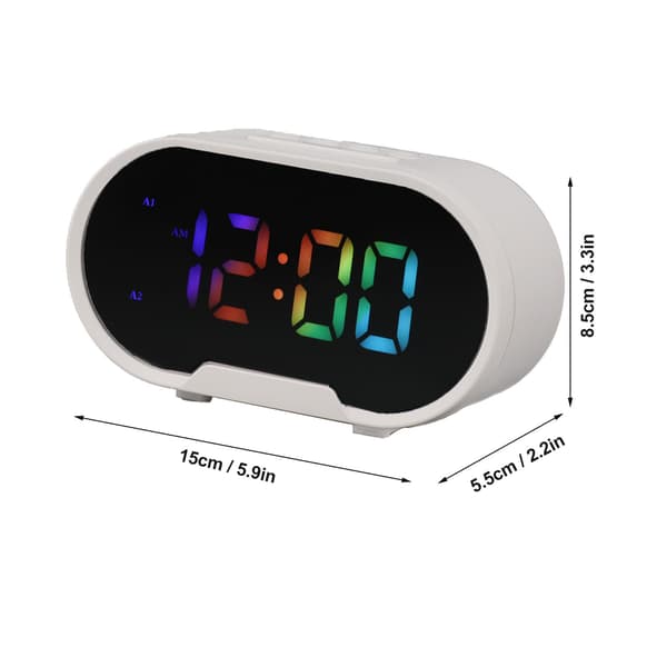 LED digital vekkerklokke, hvit, store sifre, dimbar, justerbart volum, 2 alarmer for barn og studenter