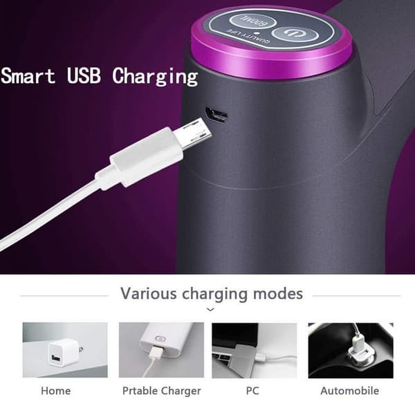 Bärbar Vattendispenserpump, USB Elektrisk Laddning, Automatisk Avstängning, Svart, för 2-5 Gallon Flaskor