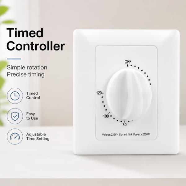 220V Vannpumpetimer, Mekanisk Nedtelling, 120 Minutter, Innendørs Intelligent Tidsbryterkontroll