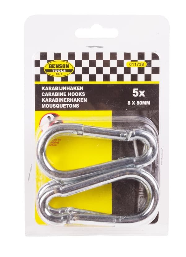 5-pack 8x80mm karbinhakar, kraftiga krokar för upphängning, väskor, kedjor